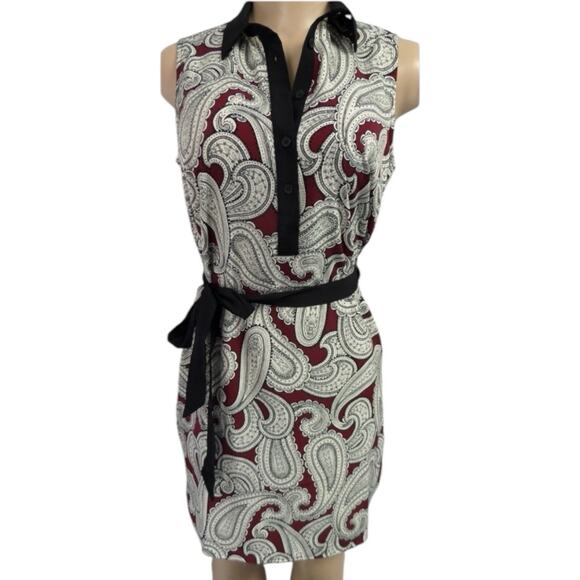 Ann Taylor Dark Red Paisley Print 1/4 Button Popover Dress Size Small - Picture 5 of 7